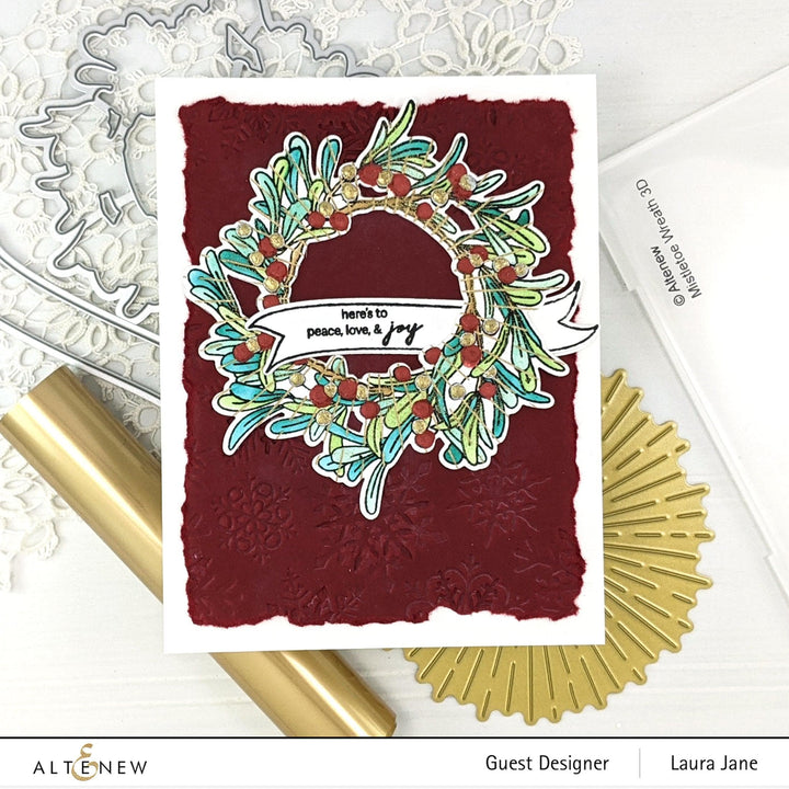 Altenew-Mistletoe Wreath EF, Stamp, Stencil, Die-Magic Burst HFP-Layered Snowflakes EF (1) Laura Jane.jpg