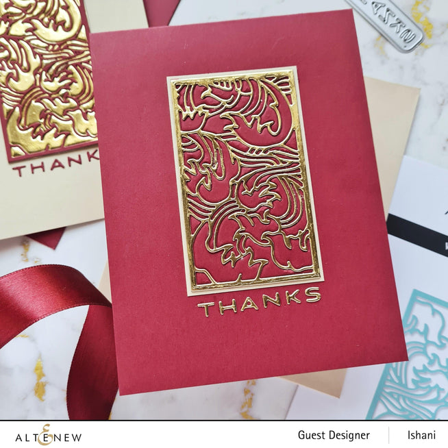 Altenew Vertical Greetings hot foil plate and die bundle featuring elegant vertical greeting designs on metallic foil.