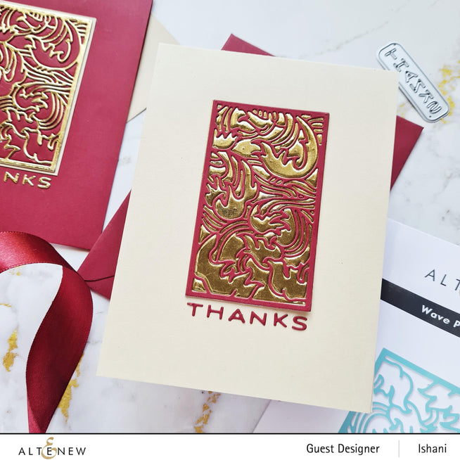 Altenew Vertical Greetings hot foil plate and die bundle for elegant card making, featuring vertical greeting designs and matching dies.