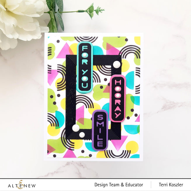 Altenew Vertical Greetings hot foil plate and die bundle for creating elegant greeting cards with metallic foil accents.