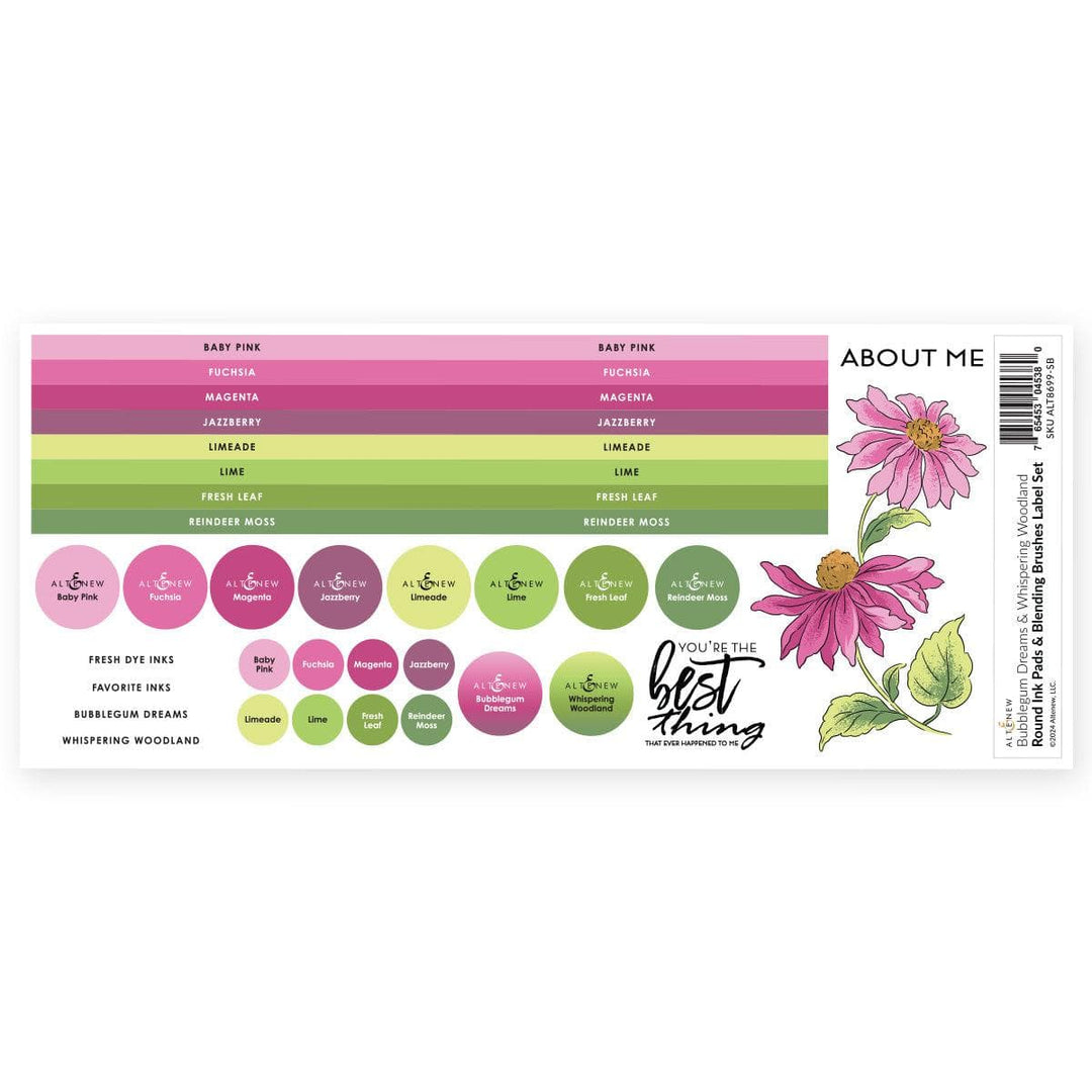 Round Ink Pads & Blending Brushes Label Set - Whispering Woodland, Bubblegum Dreams