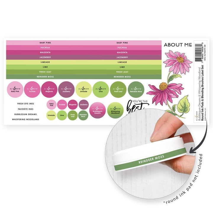 Round Ink Pads & Blending Brushes Label Set - Whispering Woodland, Bubblegum Dreams