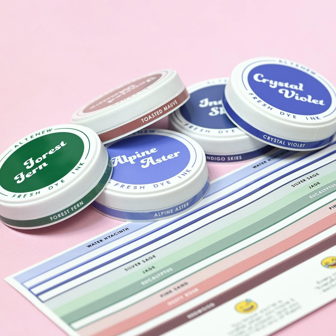 Misil Craft Decals Round Ink Pads Label Set - Blue Mountains, Frosted Foliage, Woodland Escape