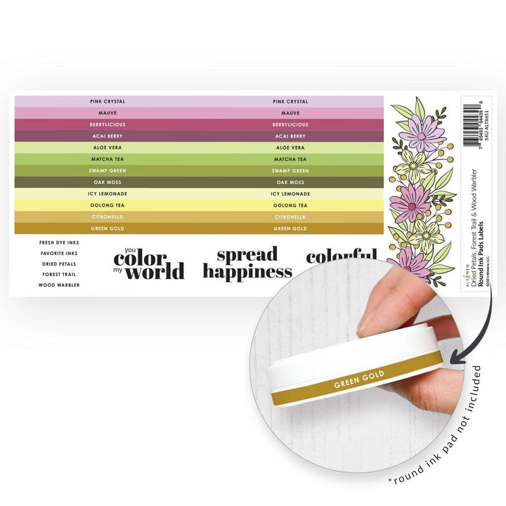 Round Ink Pads Label Set  - Dried Petals, Forest Trail, Wood Warbler