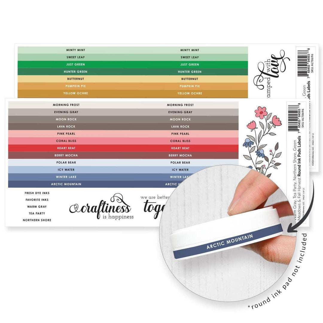 Round Ink Pads Label Set - Warm Gray, Tea Party, Northern Shore, Green Meadows, Fall Harvest (2 sheets)