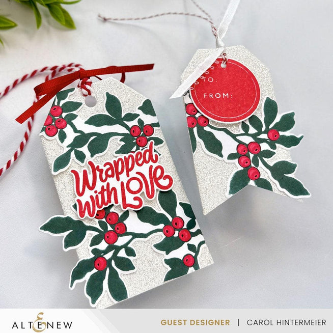 Altenew Wrapped With Love stamp, die, and Betterpress plate bundle with floral design, used for card making and crafting projects.