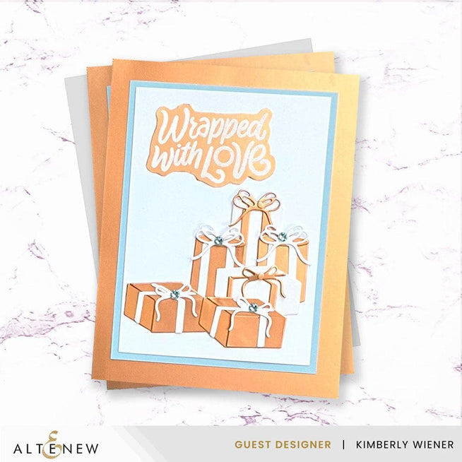 Altenew Wrapped With Love stamp, die, and Betterpress plate bundle for card making and craft projects.