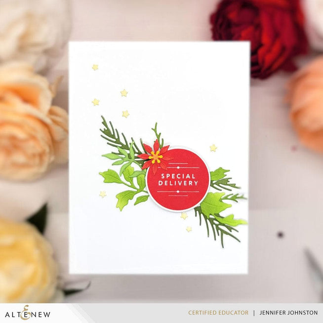 Altenew Wrapped With Love stamp, die, and Betterpress plate bundle, featuring floral design and crafting tools for card making.