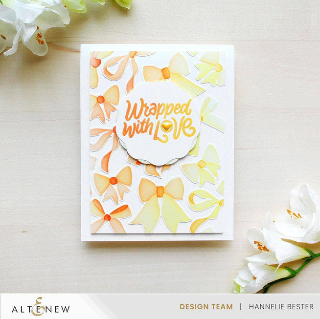 Altenew Wrapped With Love stamp, die, and Betterpress plate bundle featuring floral designs for card making and craft projects.