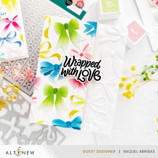 Altenew Wrapped With Love stamp, die, and Betterpress plate bundle for crafting and card making, featuring floral and love-themed designs.