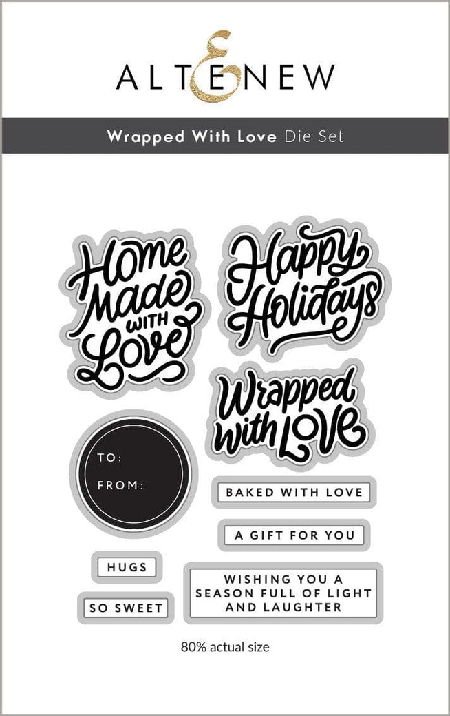 Altenew Wrapped With Love stamp, die, and Betterpress plate bundle for card making and crafts.