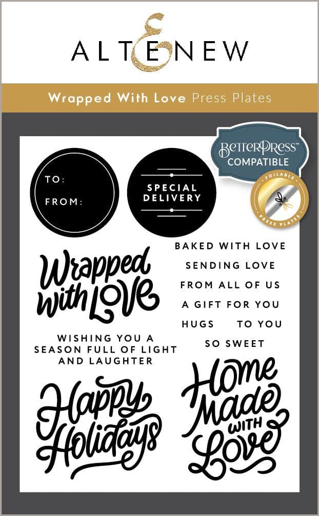 Altenew Wrapped With Love stamp, die, and Betterpress plate bundle for card making and crafting projects.