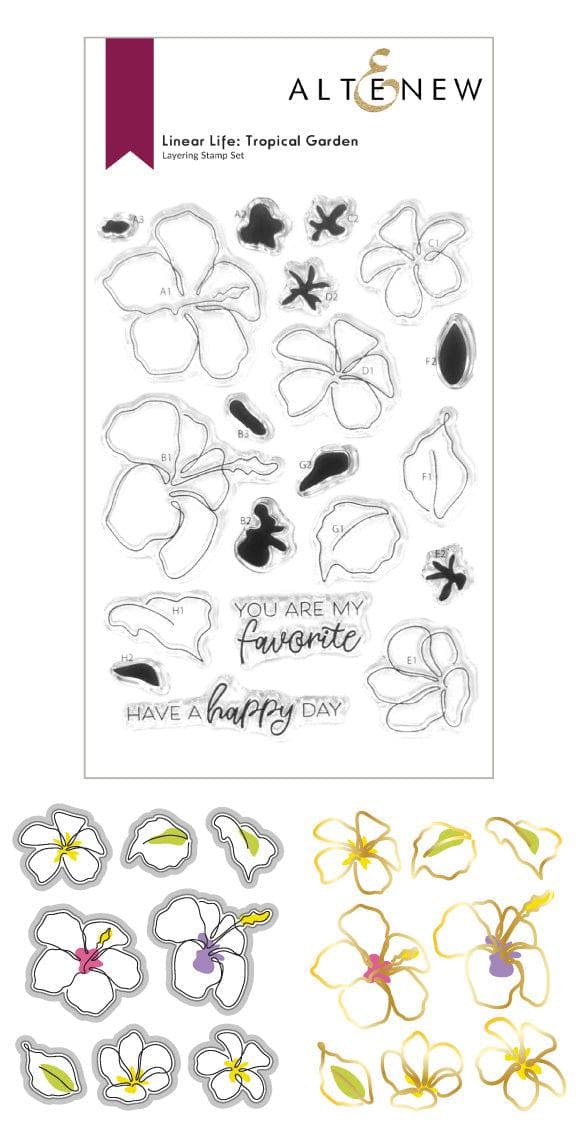 Altenew Stamp & Die & Hot Foil Plate Bundle Linear Life: Tropical Garden Stamp & Die & Hot Foil Plate Bundle