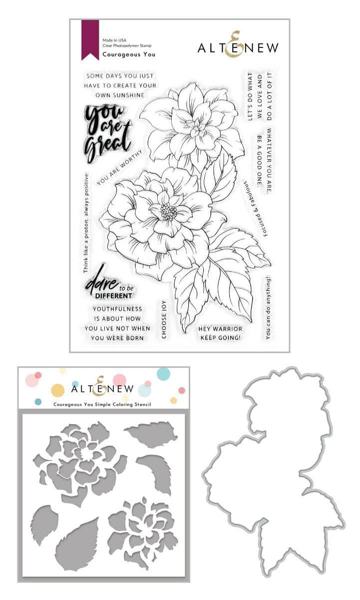 Altenew Stamp & Die & Stencil Bundle Courageous You Stamp & Die & Simple Coloring Stencil Bundle