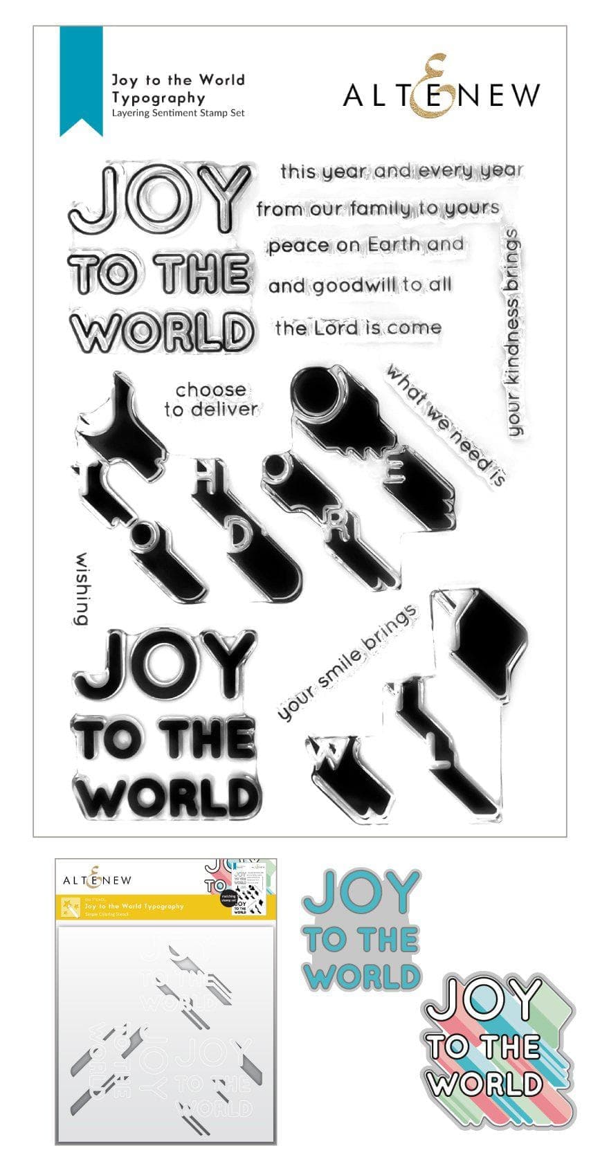 Altenew Stamp & Die & Stencil Bundle Joy to the World Typography Stamp & Die & Stencil Bundle