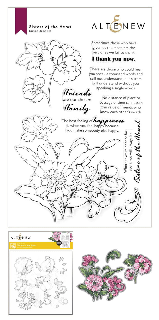 Altenew | Card Making, Scrapbooking & Paper-Crafting Supplies! Stamp & Die & Stencil Bundle Sisters of the Heart Stamp & Die & Coloring Stencil Bundle
