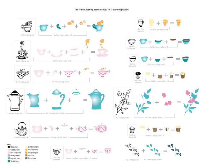 Altenew Stamp & Die & Stencil Bundle Tea Time Stamp & Die & Stencil Bundle