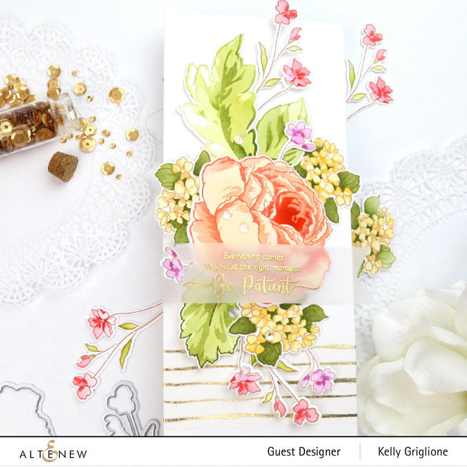 Altenew Stamp & Die & Stencil Bundle Tranquility Rose Stamp & Die & Coloring Stencil Bundle