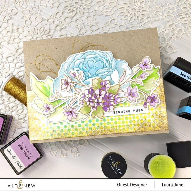 Altenew Stamp & Die & Stencil Bundle Tranquility Rose Stamp & Die & Coloring Stencil Bundle