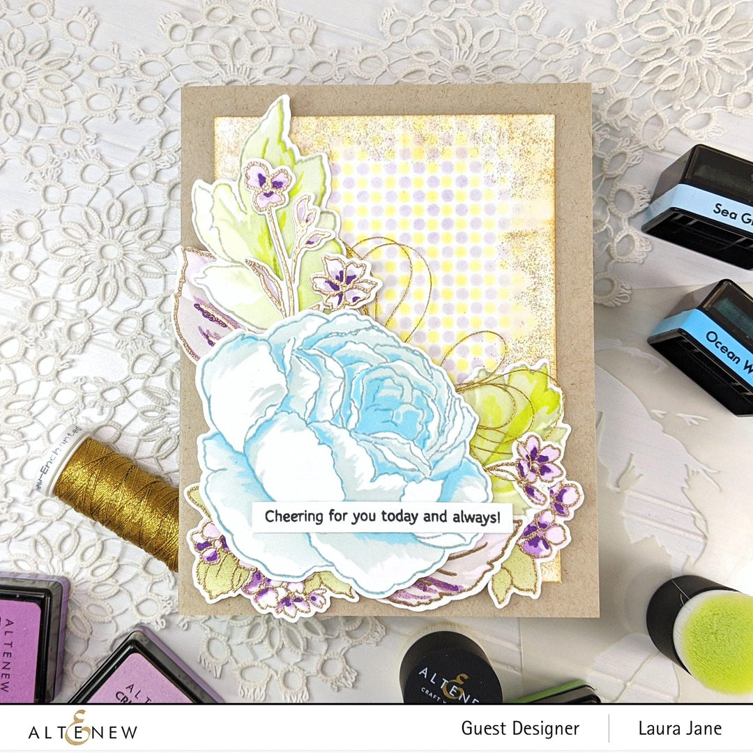 Altenew Stamp & Die & Stencil Bundle Tranquility Rose Stamp & Die & Coloring Stencil Bundle