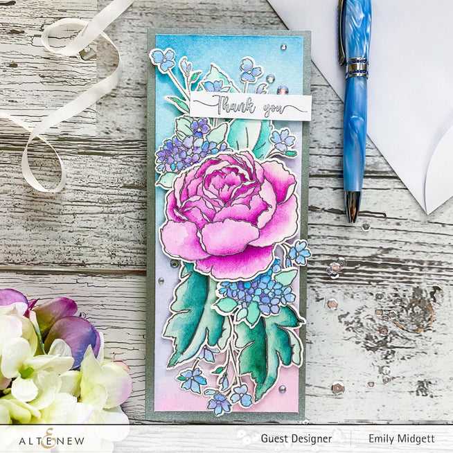 Altenew Stamp & Die & Stencil Bundle Tranquility Rose Stamp & Die & Coloring Stencil Bundle