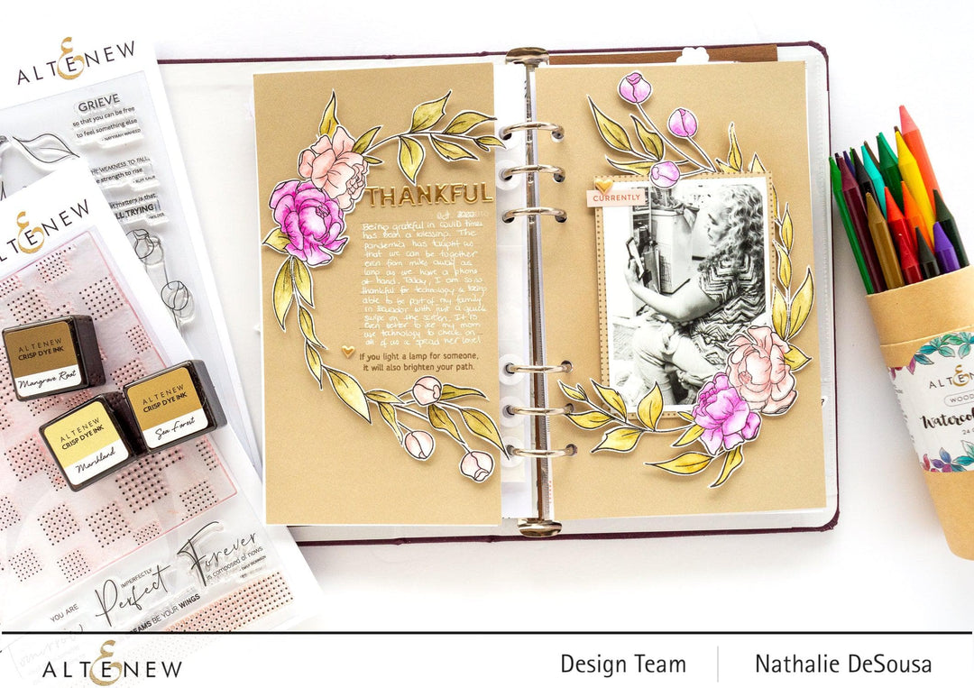 Altenew Stamp & Die & Stencil Bundle Tranquility Rose Stamp & Die & Coloring Stencil Bundle