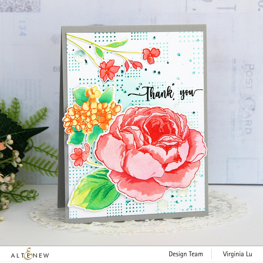 Altenew Stamp & Die & Stencil Bundle Tranquility Rose Stamp & Die & Coloring Stencil Bundle
