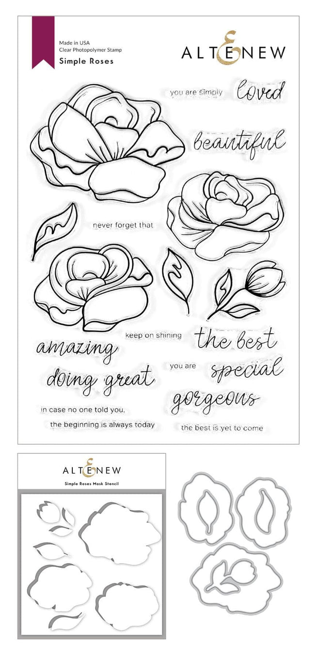 Altenew Stamp & Die & Stencil Bundle Simple Roses Stamp & Die & Mask Stencil Bundle
