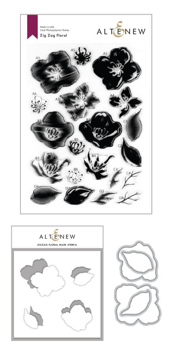 Altenew Stamp & Die & Stencil Bundle Zig Zag Floral Stamp & Die & Mask Stencil Bundle