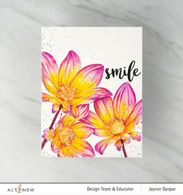 Altenew Stamp & Watercolor Bundle Paint-A-Flower: Dahlia Bright Eyes & Hawaiian Shores Brush & Fine Tip Pens Bundle