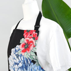 Artsy Apron: Red & Blue Billowing Peonies - Black