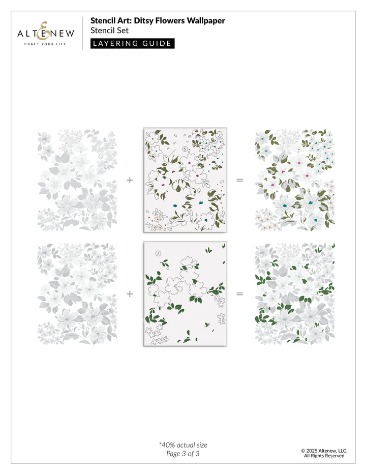 Stencil Art: Ditsy Flowers Wallpaper Layering Stencil Set (7 in 1)
