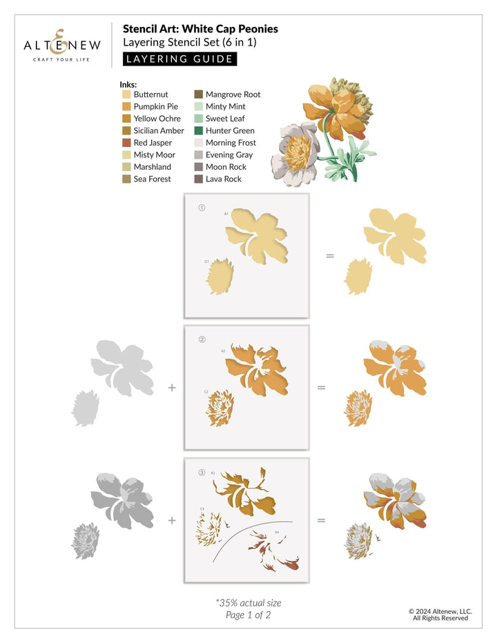Stencil Art: White Cap Peonies Layering Stencil Set (6 in 1)