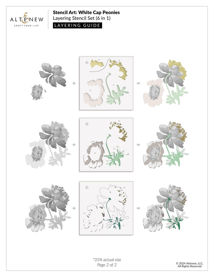Stencil Art: White Cap Peonies Layering Stencil Set (6 in 1)